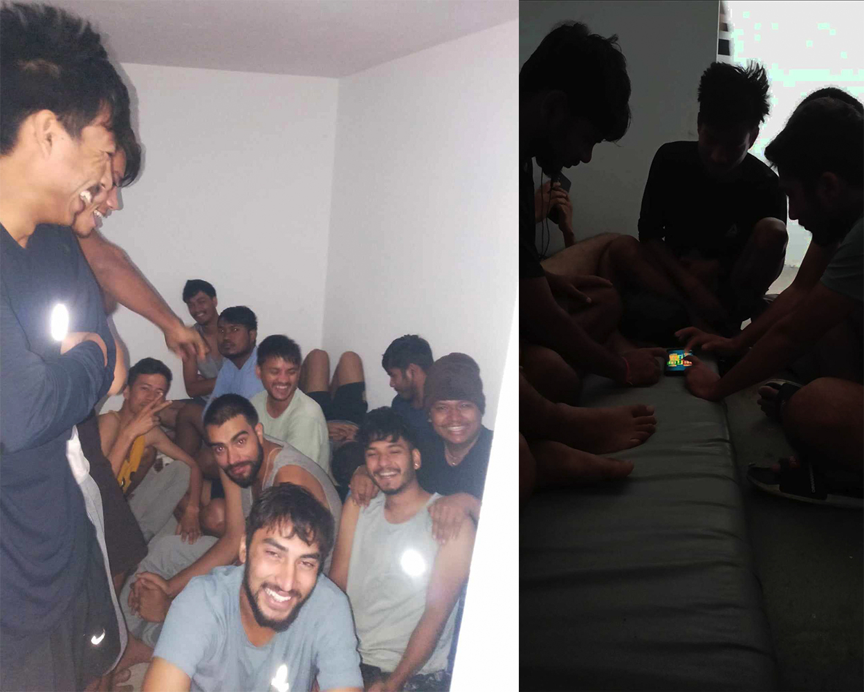 Nepali students at the bunker before the Hamas attack on 7 October. 
