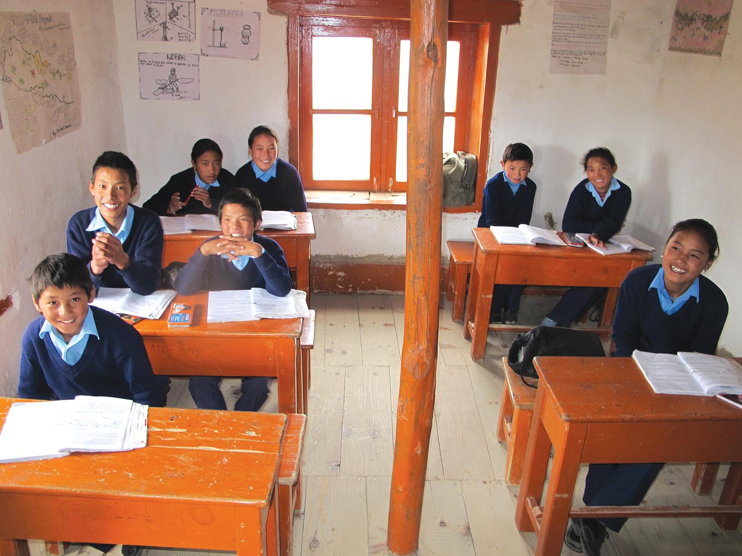 Students in Grade 4 of the Dibya Deep School in Chosar just before it moved down to Pokhara in winter.
