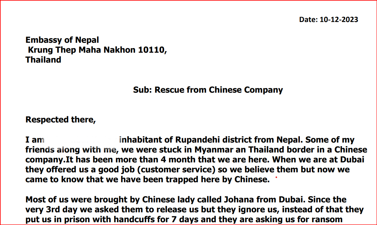 letter to the embassy