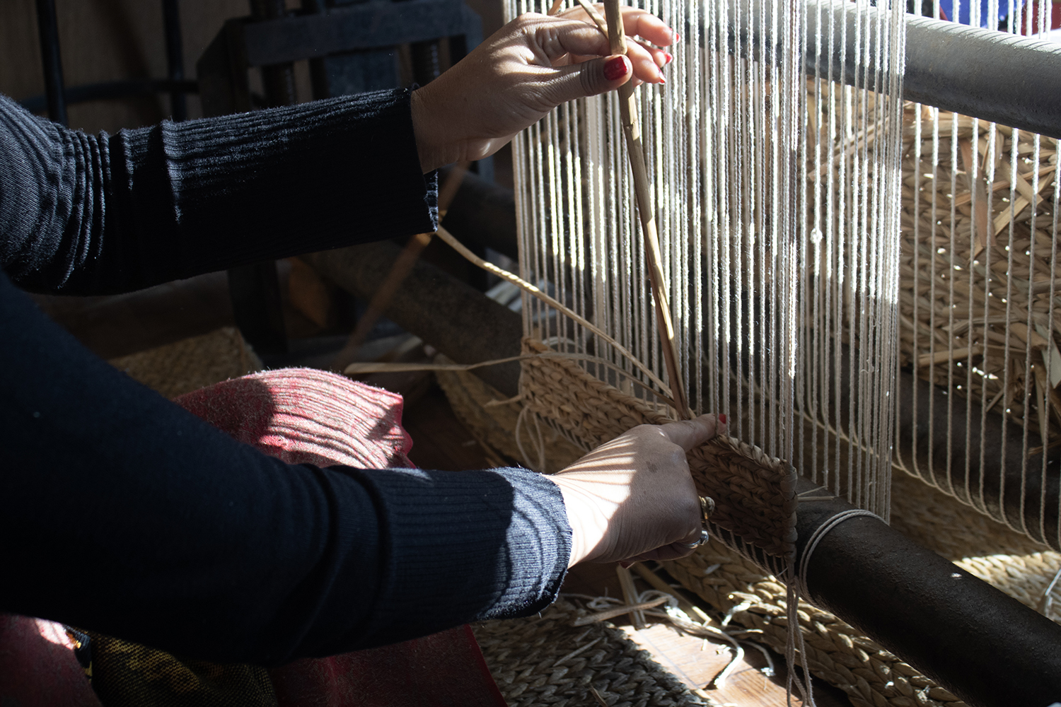 Hyacinth fibres being woven