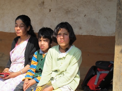 Gyanendra’s wife with their children Aswin and Asmita