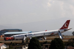 Turkish Airbus 330 with its nose on the ground