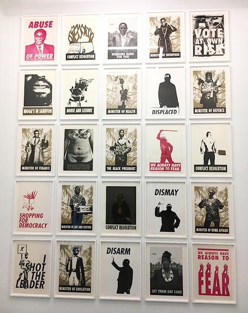 POSTER ART: Zimbabwean artist Kudzanai Chiurai’s depiction in the Zeitz-MOCAA Gallery in Cape Town of how African male leaders have wasted opportunities in the post-colonial era to address social justice and governance issues. Photo: Kunda Dixit 