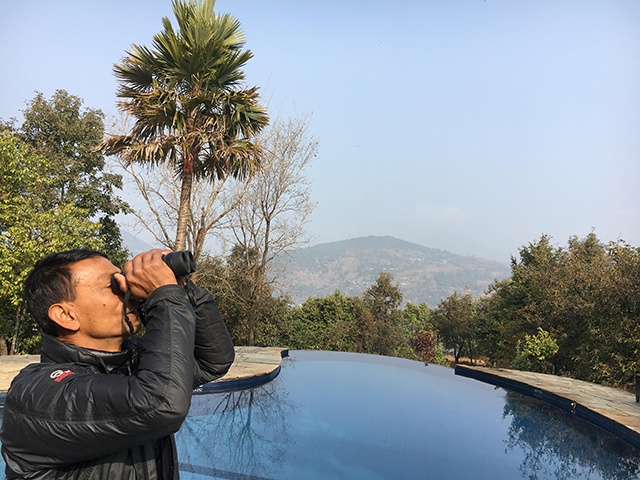 Ornithologist Hari Bhandari spotted 20 species of birds in 45 minutes one morning last week when the mountains were covered in haze. Photo: Kunda Dixit 
