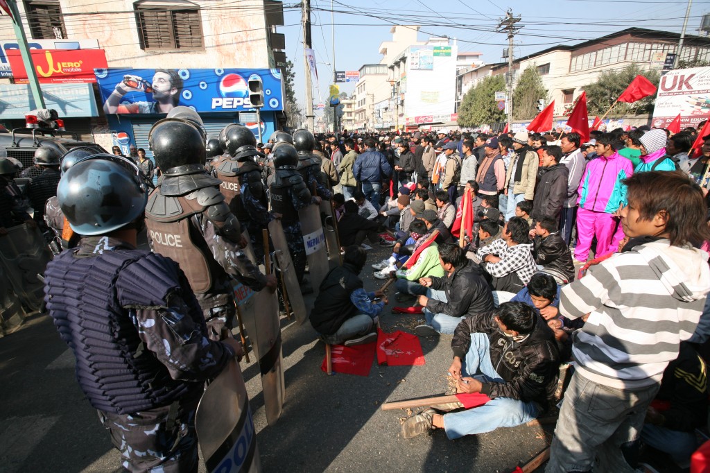 IMG_8424 Police and protestors face each other. Some of the clashes were not so amicable.