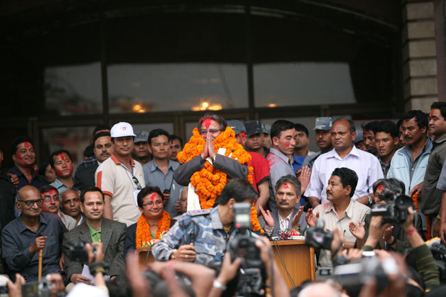 After months of haggling over the post of president and prime minister, the Maoists finally formed the government on 16 August 2008 in the leadership of party chairman Pushpa Kamal Dahal. PHOTO: KIRAN PANDAY