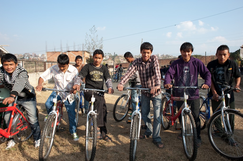 Biker gang of boys, ready to roll out.