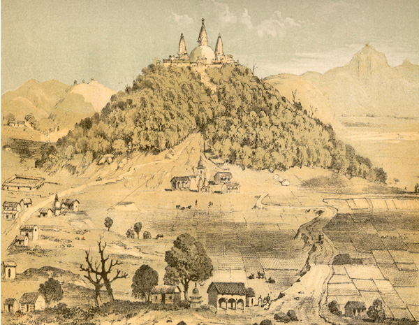 Swayambhu renovation 2010, Kathmandu Nepal Historic drawing of Swayambhu and its vicinity. Image by Daniel Wright
