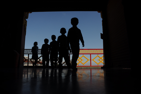 Students on an educational tour at the monastry