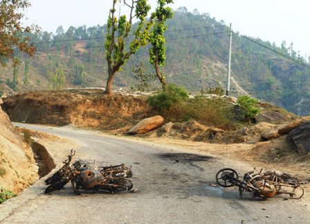 Three motorcycles were burnt beyond use near Dipayal.