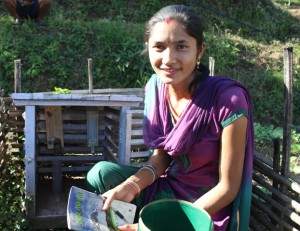 Saraswati Khulal at the mini weather station in Bhanjyan, Ilam