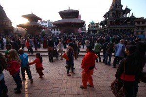 Participants gathered at Patan Durbar Square right before the flash mob was scheduled to start.