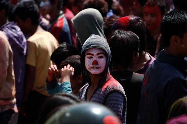 Elaborated make up at a very busy Basantapur Durbar Square. 