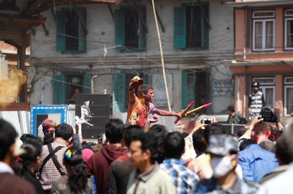 Techno music to entertain the crowd at Basantapur Durbar square.