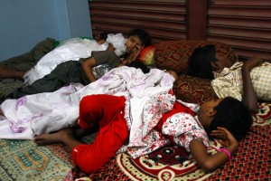 Children slept indoors while waiting for the groom to arrive.