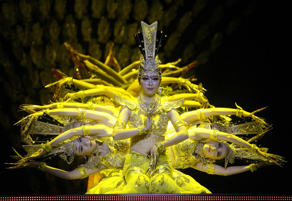 Performers of the 'Dance of Thousand Hands (Goddess of Mercy)' that was playing to a full house at a local theatre in Taiyuan.