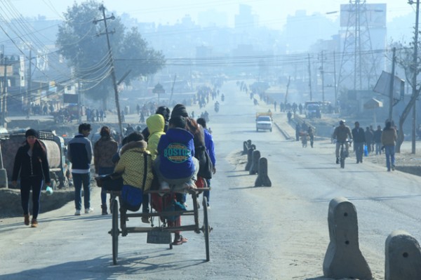 People take a rickshaw to get to their destination as the strike called by UCPN(M) led alliance 