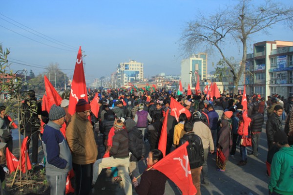 Members of UCPN(M) led alliance took to the streets early morning enforcing the bandh.