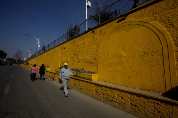 People walk during strike 
