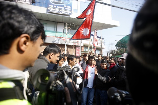 Locals protest against the strike 