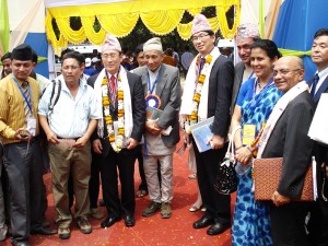 The award recipients with Kul Chandra Gautam (right) and cultural expert Satya Mohan Joshi