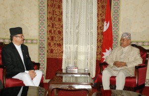 Photo (1) PM Khanal with President Ram Baran Yadav to submit his resignation on Sunday evening