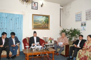 PM Jhala Nath Khanal at the press meet at the PM's office in Singa Darbar.