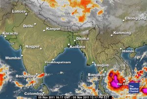 A satellite composite of weather on Saturday evening
