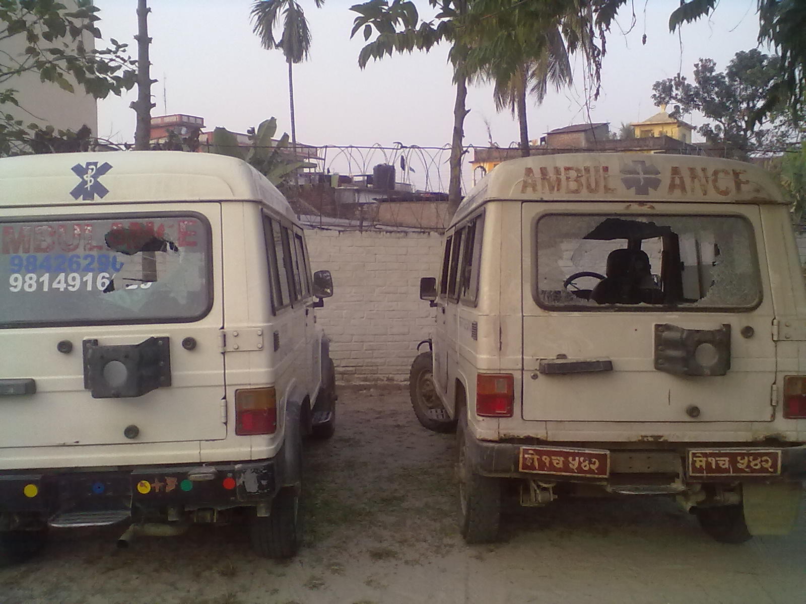 19122011723 Ambulances vadalised by NC cadres in Jhapa. PIC: GOPAL GARTOULA