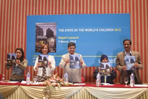 Vice chairman of the National Planning Commission Deependra B Kshetry and UNICEF's Nepal representative Hanaa Singer  launches the State of the World's Children Report 2012 on Monday in Kathmandu.