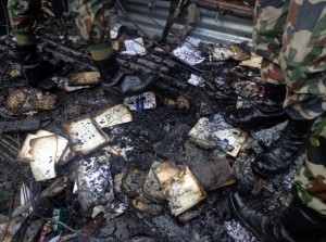 Books that were destroyed by the fire.  Credit : Nepal Army