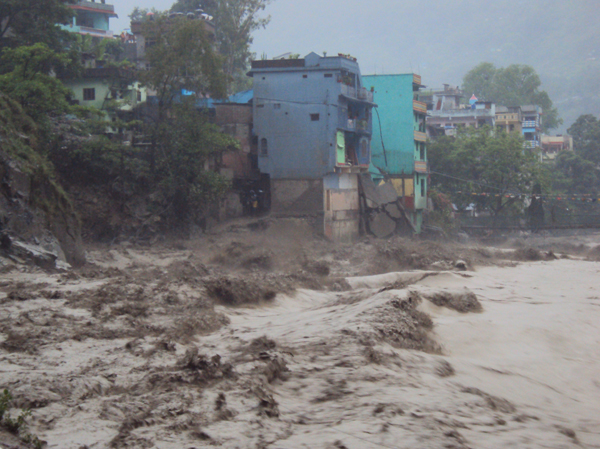 Khalanga flood Flood in the Mahakali River swept away several houses and buildings at Khalanga, the district headquarters of Darchula. Photos: Nepal Army.