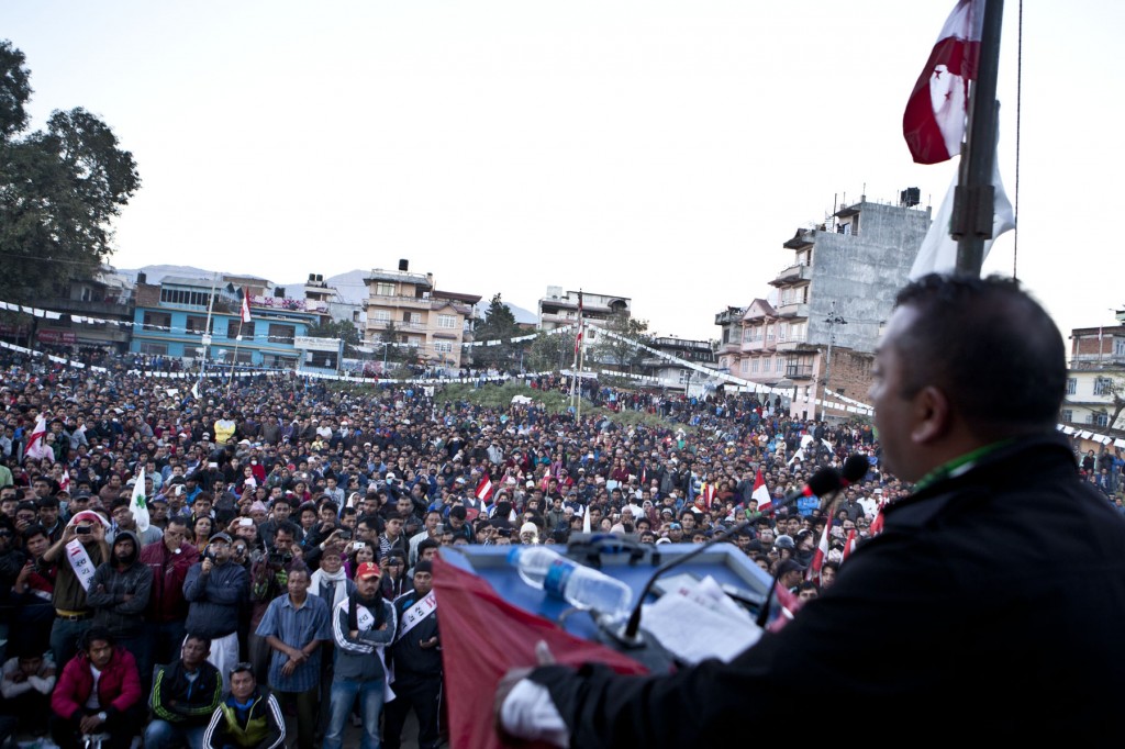 STANDING TALL: Kathmandu-4 candidate and NC youth leader Gagan Thapa addresses a mass gathering at Sifal Chaur on Saturday. (Pic: Kashish Das Shrestha)