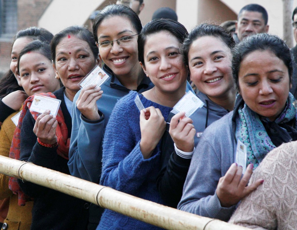 LONG LINE: Women await their turn to vote at Paknajol, Kathmandu-7. (MIN RATNA BAJRACHARYA) 