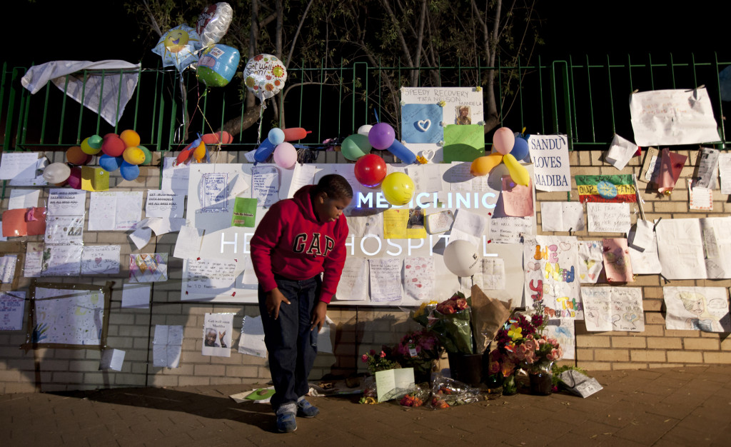 People left get well cards and did prayer vigils for Nelson Mandela during the time he was at Mediclinic Heart Hospital in Pretoria. He died today at 95-years-old. (AP/BEN CURTIS)