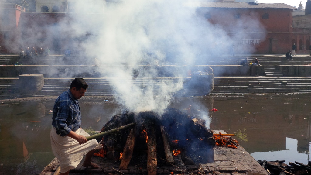 LAID TO REST: Environmental campaigner Hutaram Baidya being cremated at Pashupati on the banks of the river that he devoted his life to save. 