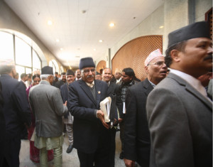 UCPN(Maoist) chairman Pushpa Kamal Dahal at the International Convention Centre at Baneshwor on Tuesday. 