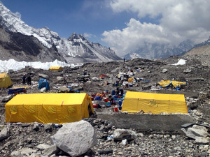 A few tents remain Monday at the normally crowded Everest Base Camp Photo credit: Ang Jangbu, IMG