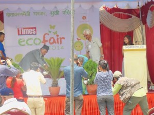 Chief Secretary Leela Mani Poudel inaugurates the Nepali Times Eco Fair on Thursday. 