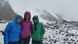 (l-r) Maya Sherpa, Pasang Lhamu Sherpa and Dawa Yangzum Sherpa are part of the K2 Women for Change Expedition 