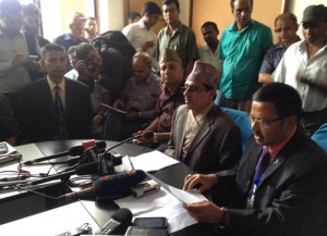 Officials of Office of the Controller of Examinations during the press meet organised to publish the SLC results. Photo: Bikram Rai