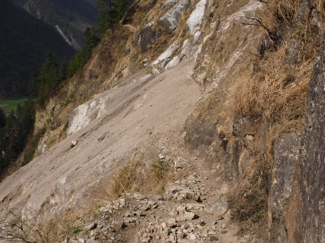 The most dangerous part of the Manaslu trail which was swept away in landslides after the earthquake two years ago