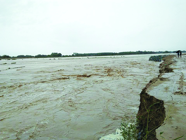 Dam destroyed by the flood in Khado river of Saptari district on 30 June. Pic: Shrawan Kumar Dev
