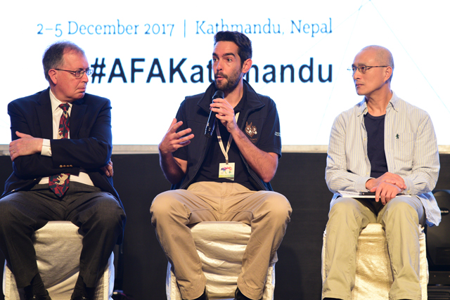(Right to left) Andrew Rowan, executive director of the Humane Society; Alex Mayers, the Donkey Sanctuary; and Chu Tseng-Hung, Taiwanese activist during the conference on Tuesday.