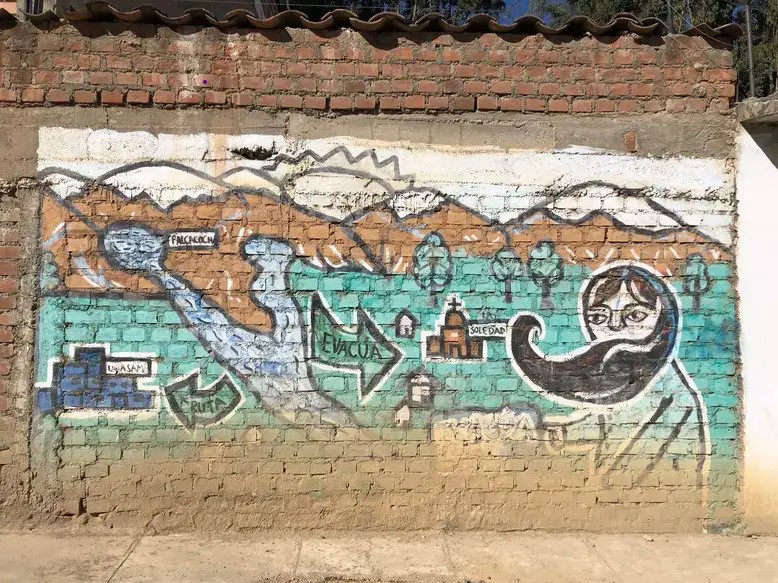 A mural in Huaraz depicts evacuation routes Audrey Fromson for Pulitzer Center