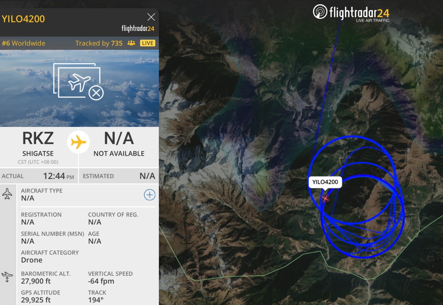 Chinese hi altutude drones from Xigatse were overlying the avalanche site on 27 August.