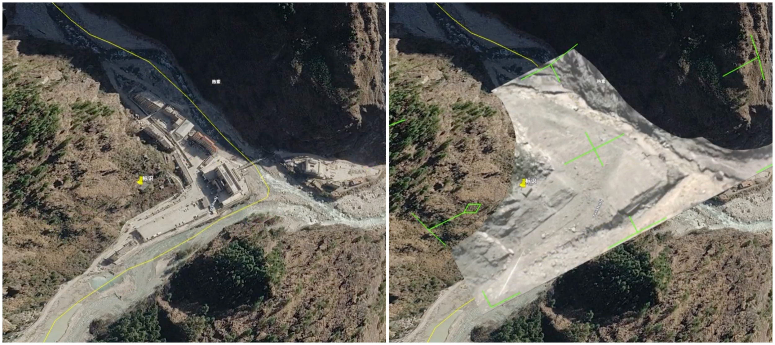 Customs building at Gyirong Port before and after